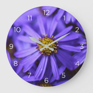 Lila Aster-Blume-Nummern Wall-Uhr Große Wanduhr