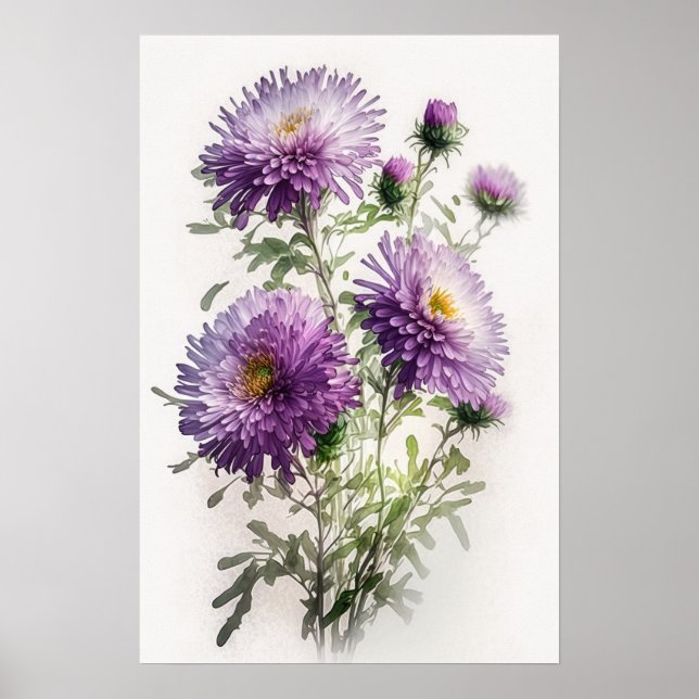 Lila Aster Blumen Art Print Poster (Vorne)