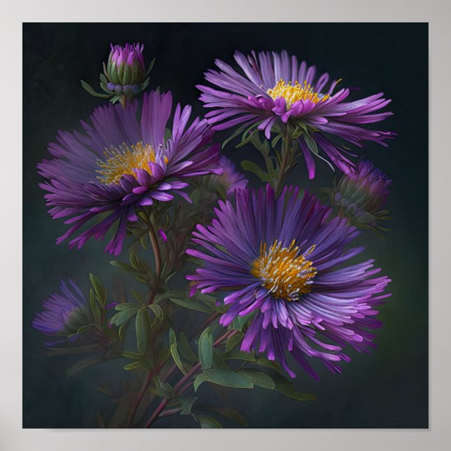 Lila Aster Blumen Art Print Poster (Vorne)