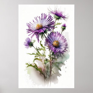Lila Aster Blumen Art Print Poster