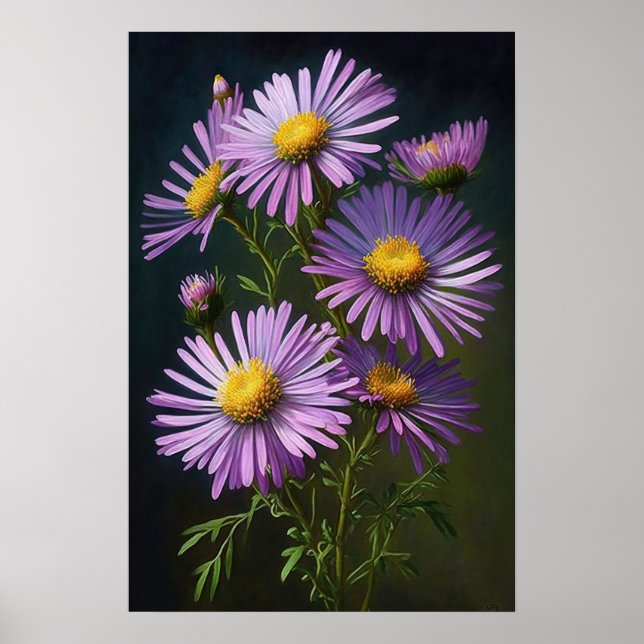 Lila Aster Blumen Art Print Poster (Vorne)