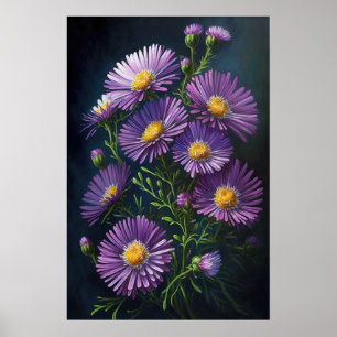 Lila Aster Blumen Art Print Poster