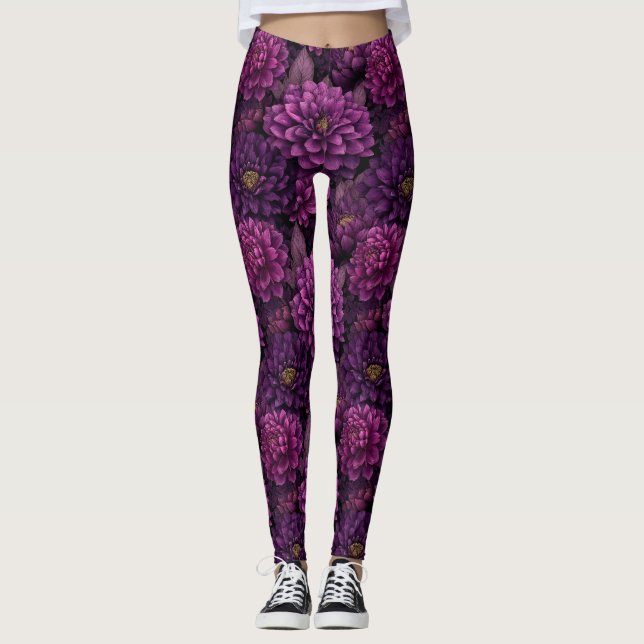 Lila athletische Dahlien Ästhetik Muttertagsidee Leggings (Vorderseite)