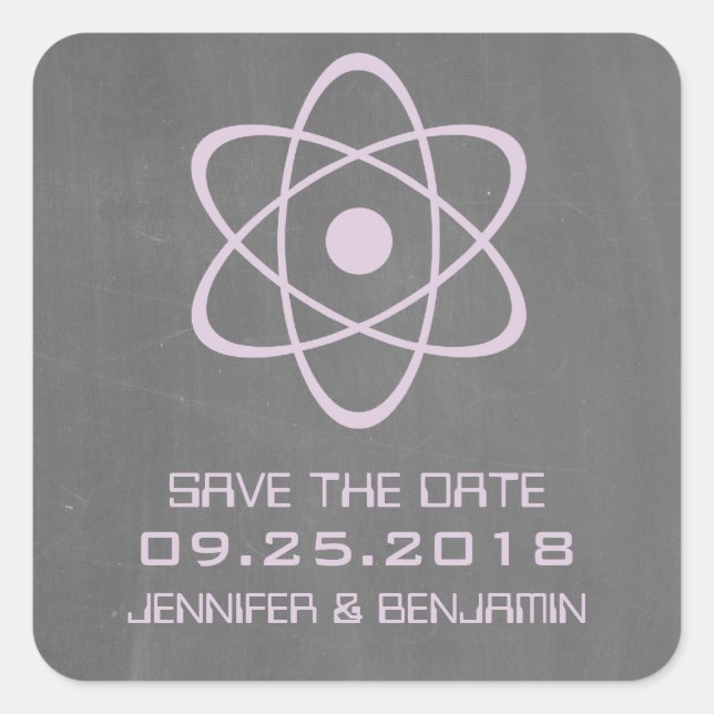 Lila Atomkarton-Aufkleber Save the Date Quadratischer Aufkleber (Vorderseite)