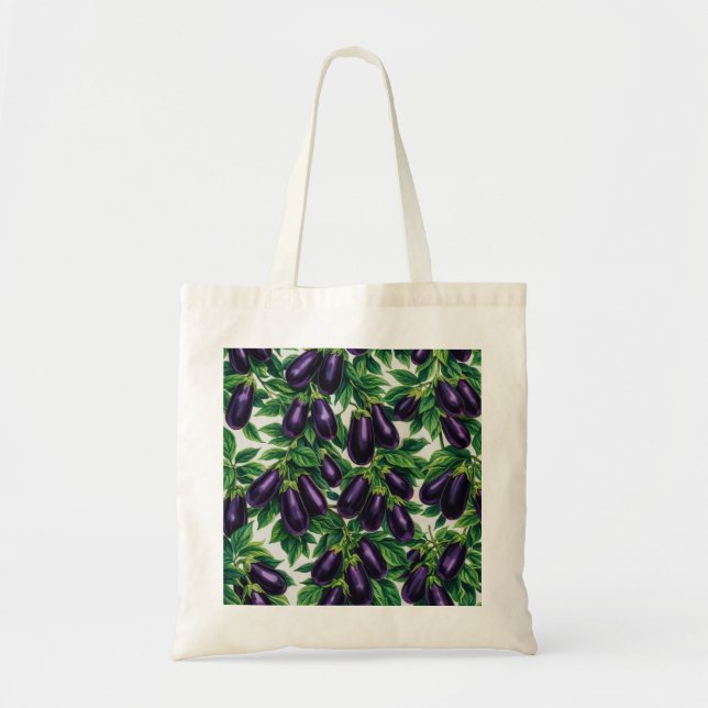 Lila Aubergine Botanisches Gemüsegartenmuster Tragetasche (Vorne)