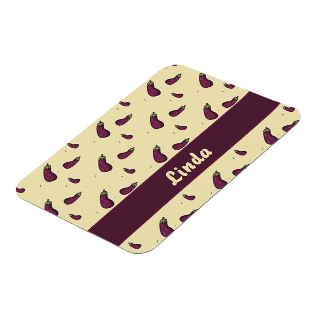 Lila Auberginen auf gelb Magnet (Linke Seite)