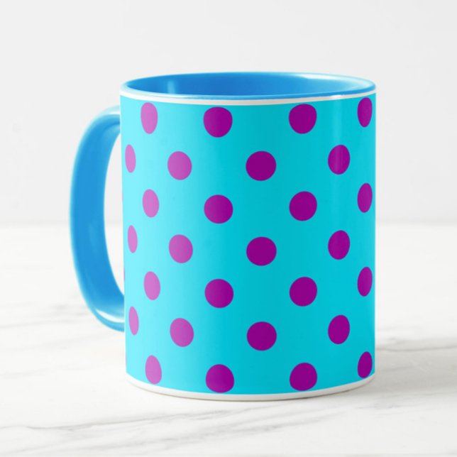 Lila auf blauem Punkte-Muster-Design Tasse (Von Creator hochgeladen)