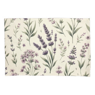 Lila auf cremefarbenem vintage Blumen-Kissenbezug Kissenbezug