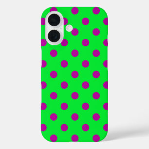 Lila auf grünem Polka-Punkte-Musterdesign iPhone 16 Hülle