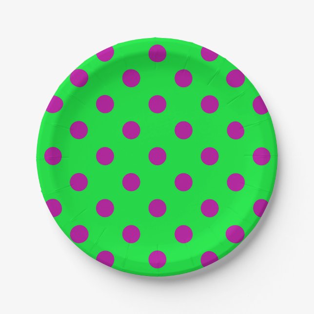 Lila auf grünem Polka-Punkte-Musterdesign  Pappteller (Vorderseite)