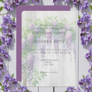 Lila auf Holz Wisteria Blumen Hochzeits-Einladung Einladung