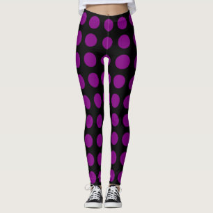 Lila auf schwarzen, großen, horizontalen Polka-Pun Leggings