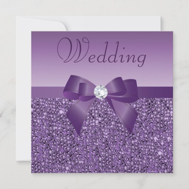 Lila Auflage von Sequins Bow & Diamond Einladung (Vorderseite)