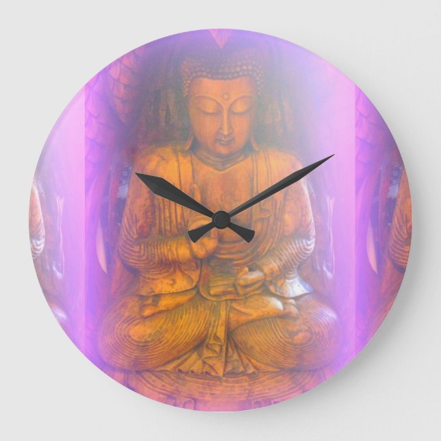 lila Aura Buddha-Uhr Große Wanduhr (Vorderseite)