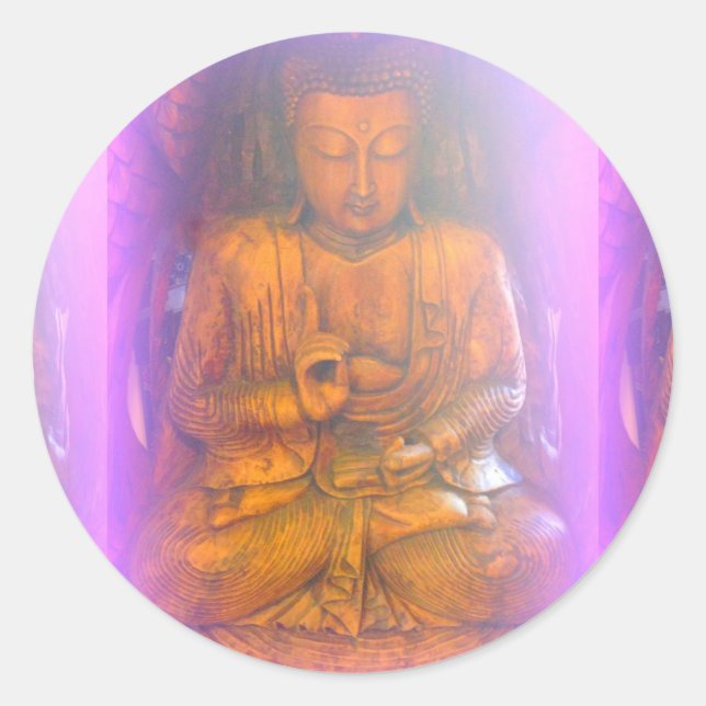 lila Aura sitzender Buddha-Aufkleber Runder Aufkleber (Vorderseite)