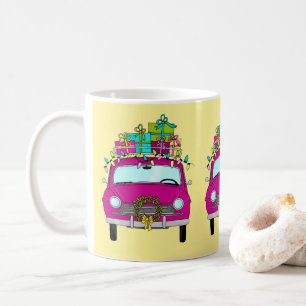 Lila Auto mit Weihnachtsgeschenken Kaffeetasse