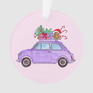 Lila Auto mit Weihnachtsgeschenken Ornament