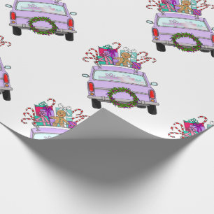 Lila Auto mit Weihnachtsgeschenkpapier Geschenkpapier