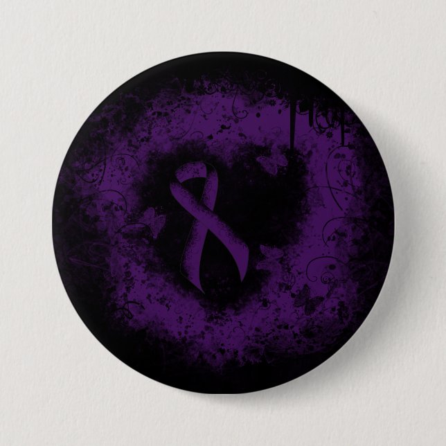 Lila Awareness Ribbon Grunge Herz Button (Vorderseite)