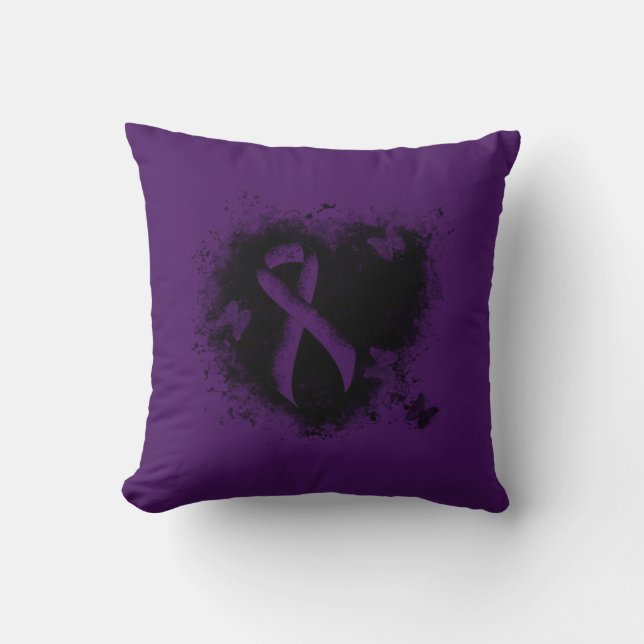 Lila Awareness Ribbon Grunge Herz Kissen (Vorderseite)