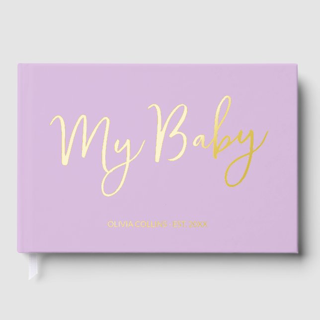 Lila Baby Book Gold Foole Keepake für Mutter Gästebuch (Vorderseite)