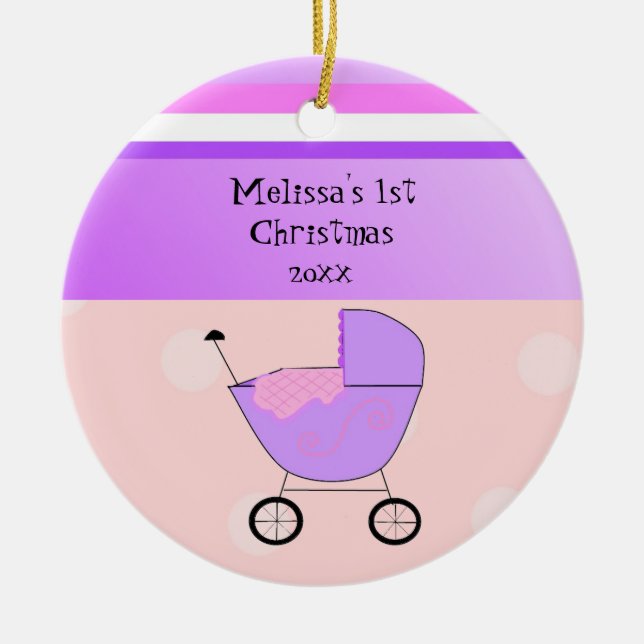 Lila Baby Buggy Erster Weihnachtsgeschmack Keramik Ornament (Vorne)
