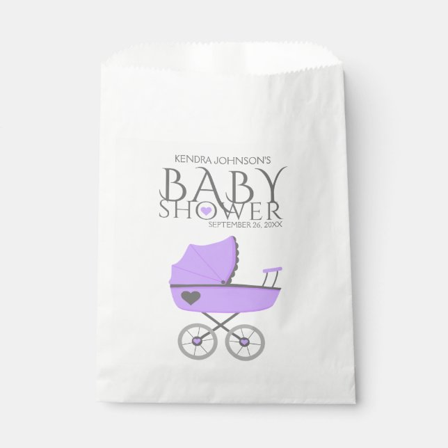 Lila Baby Carriage Girls Babydusche Geschenktütchen (Vorderseite)