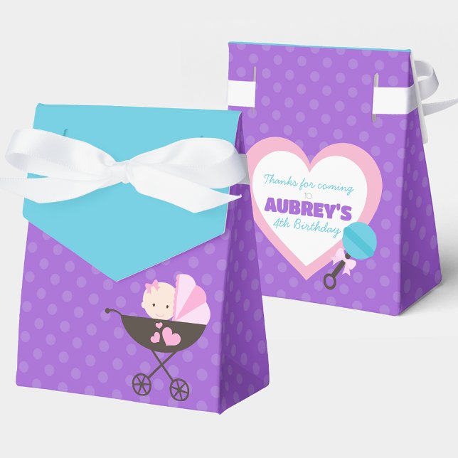 Lila Baby Doll Leckerei Geschenke Gefälligkeitsbox Geschenkschachtel (Teal Blue and Purple Polka Dot Baby Doll Birthday Party Favor Boxes)