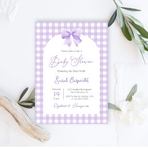 Lila Baby-Dusche mit Buggelzug Einladung