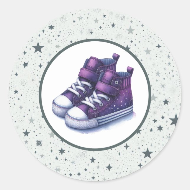 Lila Baby High Tops Babydusche Runder Aufkleber (Vorderseite)