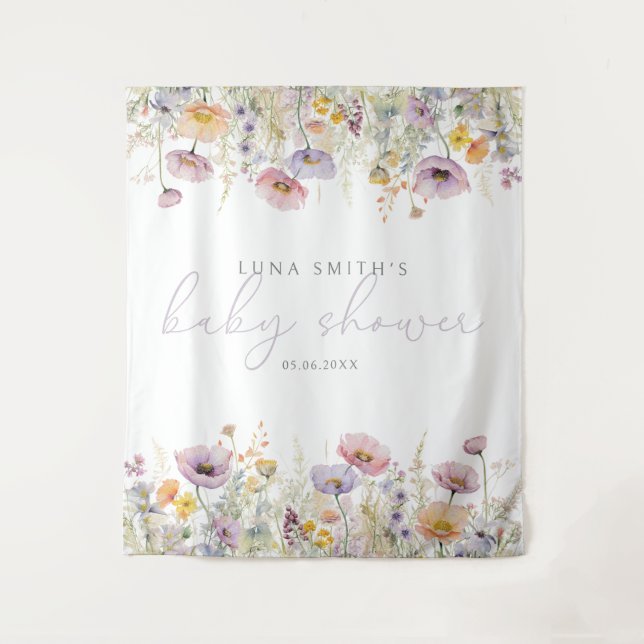 Lila Baby im blutfloralen Babydusche Hintergrund Wandteppich (Vorderseite)