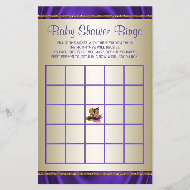 Lila Baby Shower Bingo Girl Showspiele (Vorderseite)