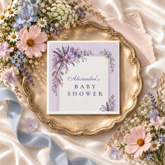 Lila Baby Shower mit Wildblumen Serviette