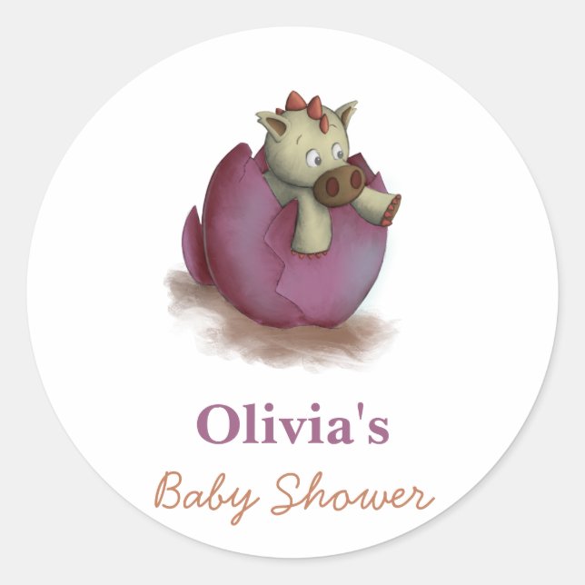 Lila Babydinosaurier-Aufkleber für Babydusche Runder Aufkleber (Vorderseite)