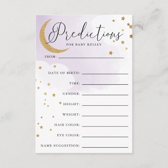 Lila Babydusche-Vorhersagekarte für Mond und Stern Begleitkarte (Vorderseite)