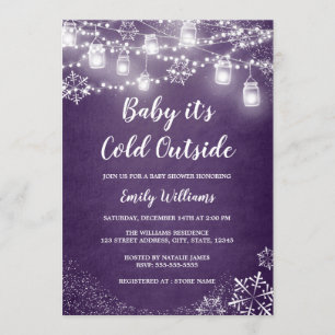 Lila Babyparty-Baby, es ist kalt draußen Winter Einladung