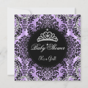 Lila Babyparty Mädchen Prinzessin Tiara Schwarz Sp Einladung