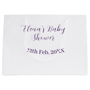 Lila Babyparty Name Datum stilvoll elegantsimple Große Geschenktüte
