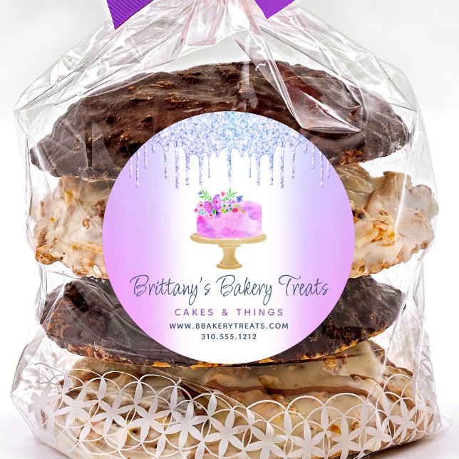 Lila Bäckerei Kuchen Glitzer Tropfen Konditorei Na Runder Aufkleber (Von Creator hochgeladen)