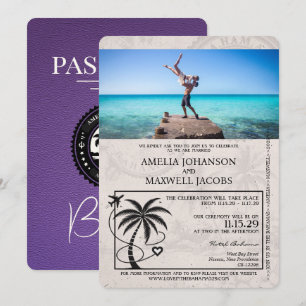 Lila Bahamas Reisepass Hochzeits-Einladung Einladung