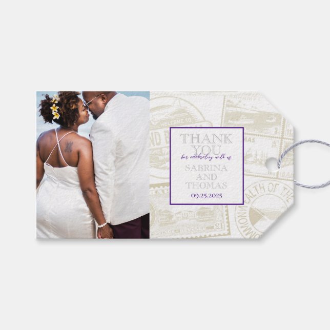 Lila Bahamas Wedding Foto Geschenkanhänger (Vorderseite (Horizontal))