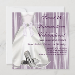 Lila Ball Gown High Heel Shoes Quinceanera Einladung