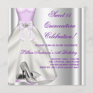 Lila Ball Gown High Heel Shoes Quinceanera Einladung