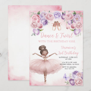 Lila Ballerina 3. Geburtstag Einladung