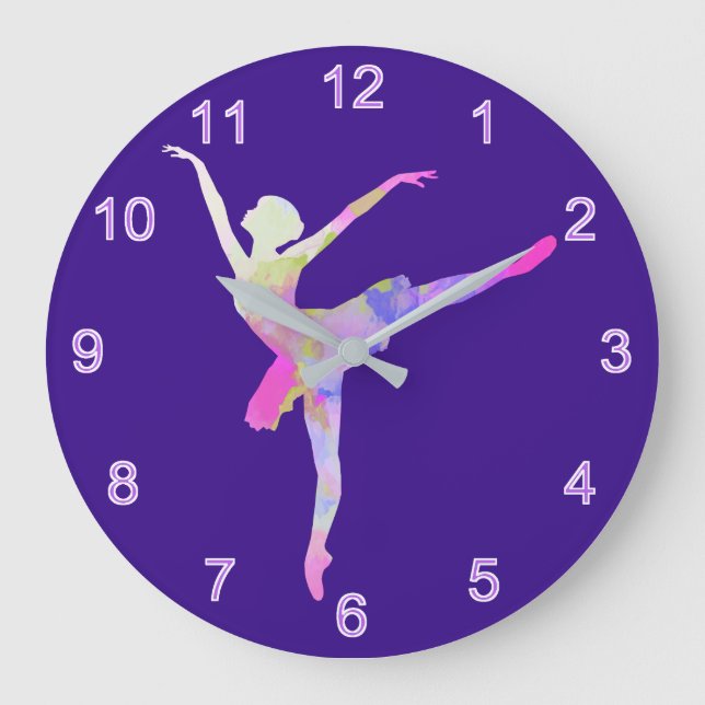 Lila Ballerina Große Wanduhr (Vorderseite)