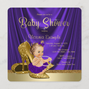 Lila Ballerina Pearls Gold Showdusche Einladung