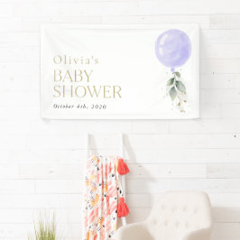 Lila Ballon, Eukalyptus, Babydusche Willkommen Banner