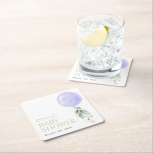 Lila Ballon, Eukalyptus, Grün, Babyparty Rechteckiger Pappuntersetzer