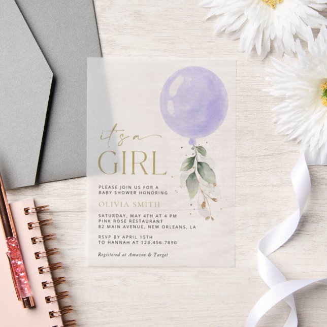 Lila Ballon, Eukalyptus, Grünpflanzen, Babydusche (Hochzeit)