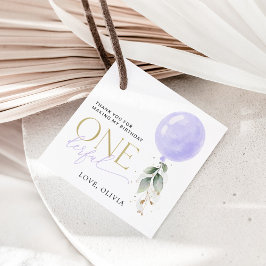 Lila Ballon, Grün, Foliage, erster Geburtstag Geschenkanhänger